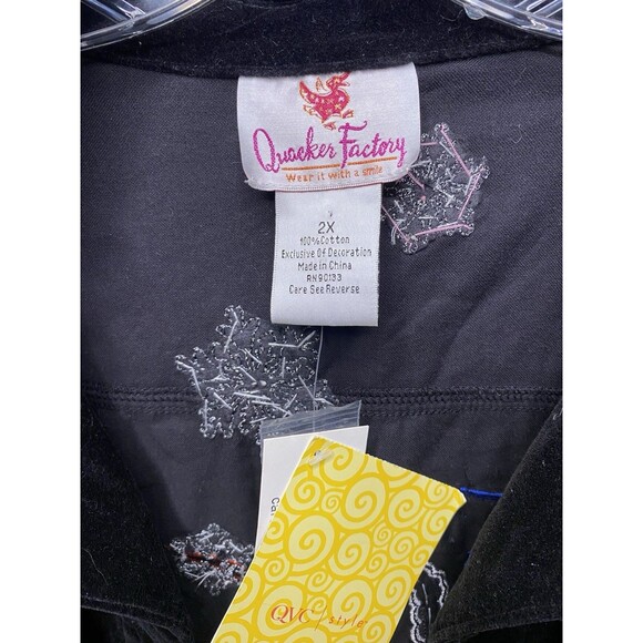 Quacker Factory Black Velvet Snowman Holiday Christmas Bling 2XL NEW Jacket VTG - Picture 5 of 9